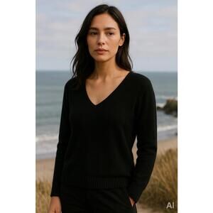 Nili Lotan 100% Cashmere Black V-neck Sweater Med Quiet Lux Old Money